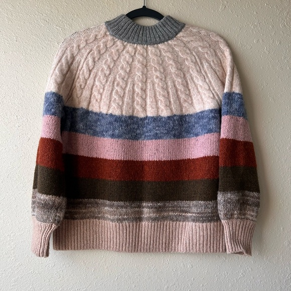 Madewell Deacon Cableknit Mockneck Sweater in Stripe - Picture 4 of 7